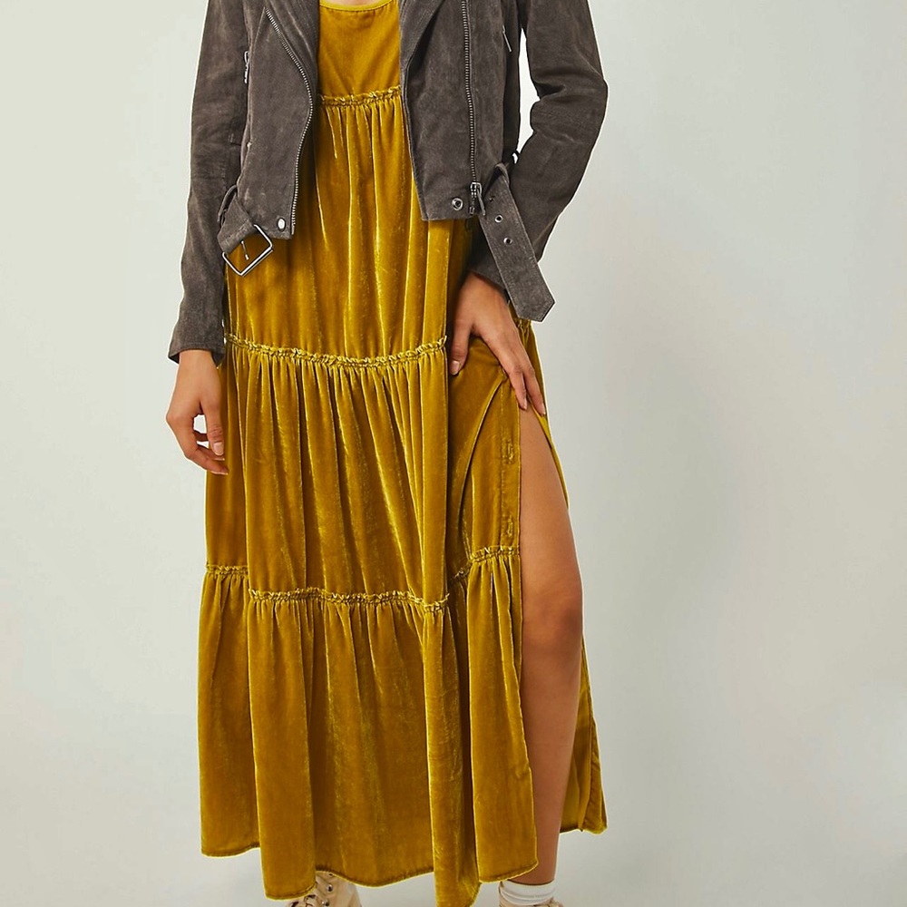 NWOT Free People Gold Velvet Natalie Midi Dress